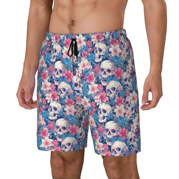 Balery Skull Bañador para hombre, shorts de playa de secado rápido con entrepierna y forro de compresión-Small
