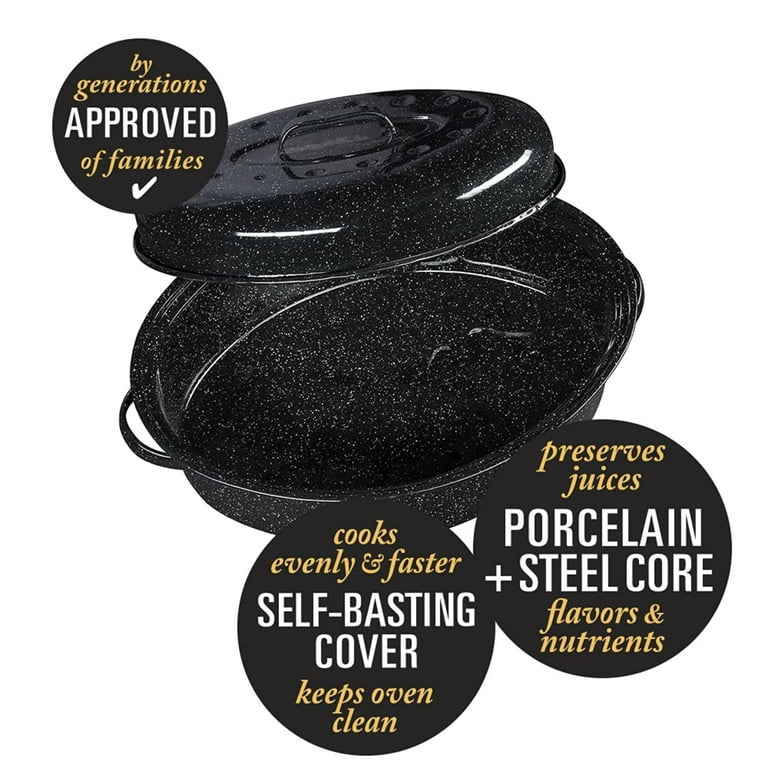 Granite Ware Large Roasting Pan with Lid 18 Inch Covered Oval Roaster for Turkey Oven Safe Black Walmart