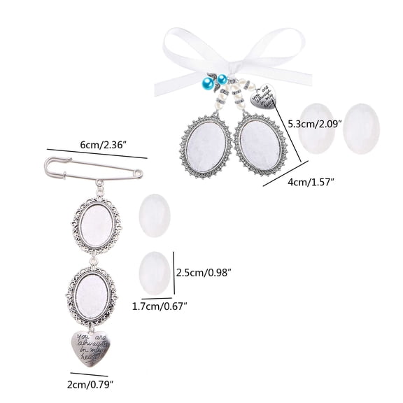 3 Pcs Wedding Bouquet Photo Pin Brooch Memorial Photo Charm Picture Frame with Pendant