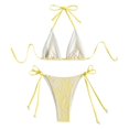 thumbnail image 5 of Elegant Summer Striped Tie Front Bikini For Beachwear And Lounging Tankini SwimwearWomen Bikini Set Textured Halter Triangle Tie Side Bikini Set with Lace (Yellow M), 5 of 6