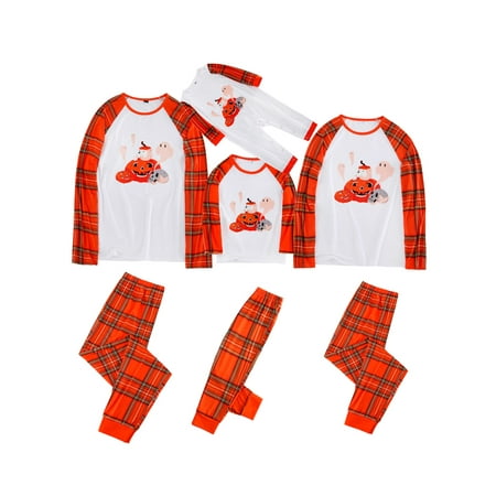 

JYYYBF Halloween Family Matching Pajamas Outfits Pumpkin Long Sleeve T-Shirt Plaid Pants 2Pcs Pjs Sleepwear for Halloween Photo Shoot Orange Baby 18-24 Months