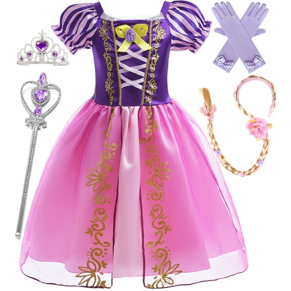 Princess Dress Girls Costumes Birthday Party Costume Dress up with Long Braid for Toddler Girls 4T 5T(120CM,Q25)