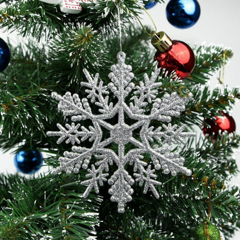 46Pcs Plastic Snowflake Ornament Christmas Glitter Snowflake Hanging  Christmas Tree Decorations with Silver Rope for Winter Decorations Tree  Window