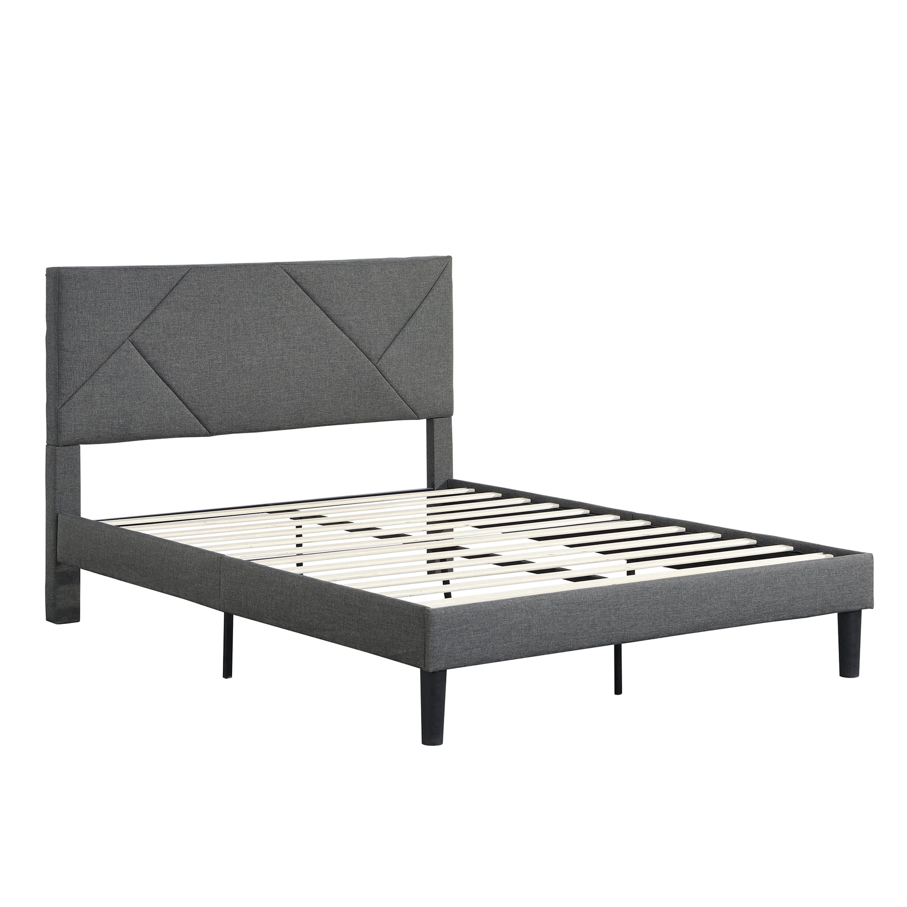 ASINMAK Queen Size Gray Upholstered Platform Bed Frame, Fabric Headboard, Wooden Slats, No Box Spring Needed