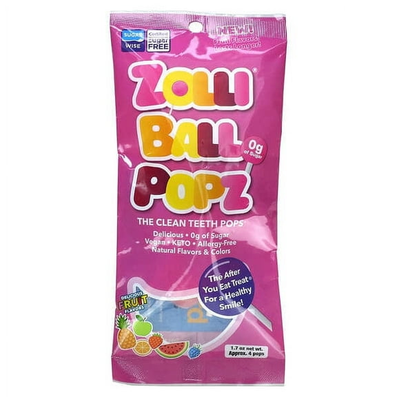 Zollipops, Zolli Ball Popz, The Clean Teeth Pops, Delicious Fruit, Approx. 4 pops, 1.7 oz Pack of 3
