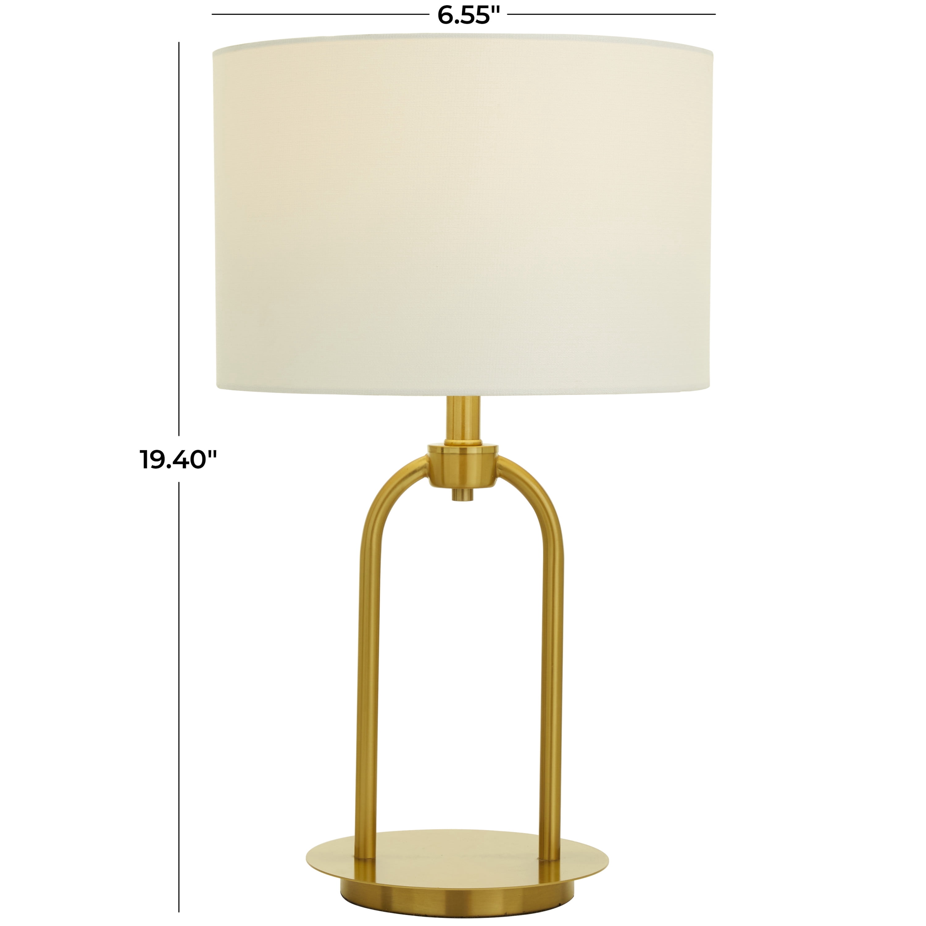 DecMode 19" Arched Gold Table Lamp with White Linen Shade