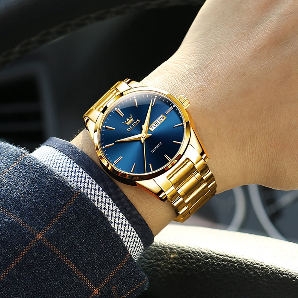 OLEVS Classic Men Watches with Date,Stainless Steel Man Watch with Date, Bussiness Watches for Men,Luminous Quartz Mens Watches Black/White/Blue/Gold, Waterproof Male Reloj para Hombre