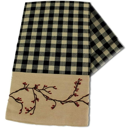 

Primitive Home Decors Berry Vine Check Black and Nutmeg Kitchen Towels (Set of 2) C43