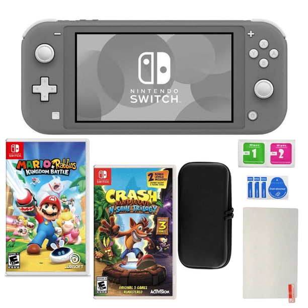 Nintendo Switch Lite in Gray with Crash Bandicoot, Mario Rabbids Kingdom Battle and Accessories