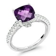 thumbnail image 2 of Gem Stone King 925 Sterling Silver Purple Amethyst and White Created Sapphire Women Ring (3.27 Ct Cushion Checkerboard Cut, Gemstone Birthstone, Size 6), 2 of 6