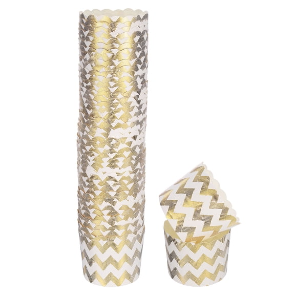 50Pcs Paper Baking Cups 6oz Cupcake Wrappers Scalloped Muffins Cases Liners Disposable Greaseproof Gold Wave