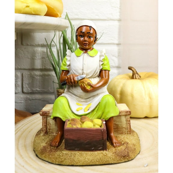 Ebros Vintage Black American History African American Girl Peeling Potato Statue