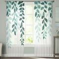 thumbnail image 2 of Teal Ombre Botanical Sheer Curtains 96 Inches Long 2 Panels Set, Window Sheer Curtains for Living Room/Bedroom, Watercolor Pastoral Leaf Light Filtering Rod Pocket Curtain 52'' x 96'' x 2, 2 of 7