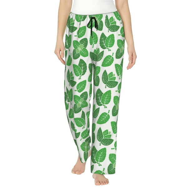 Balery Green Leaves Pantalones de pijama para mujer, pijamas ultraligeros, pantalones de estar por casa-Medium