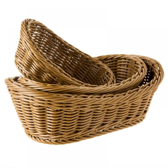Wicker Woven Breads Baskets, Stackable Oval Fruit Baskets Food Serving Holders for Vegetables, Home, Kitchen, Restaurant, Outdoor, Imitation Rattan Brown
