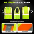 thumbnail image 4 of ProtectX Safety Vest for Men Women ANSI Class 2 High Visibility Mesh Reflective Construction Vest with 4 Pockets Green Small, 4 of 7