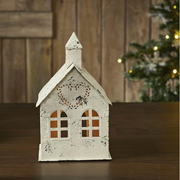 Tealight Holder Metal Village House C Antique Cream 9x5x5