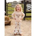 thumbnail image 5 of Cjfdfy Toddler Baby Girls Western Outfit Just A Small Town Girl Long Sleeve Sweatshirt And Bow Boots Print Flare Pants Little Baby Cute Country Fall Winter Clothes 6M-5T, 5 of 9