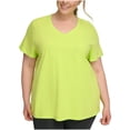 thumbnail image 2 of Calvin Klein Womens Cotton V Neck Basic T-Shirt, green, Plus Size, 2X, 2 of 3