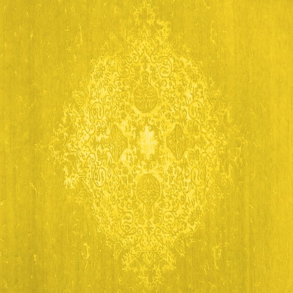 Ahgly Company Machine Washable Indoor Square Oriental Yellow Industrial Area Rugs, 5' Square