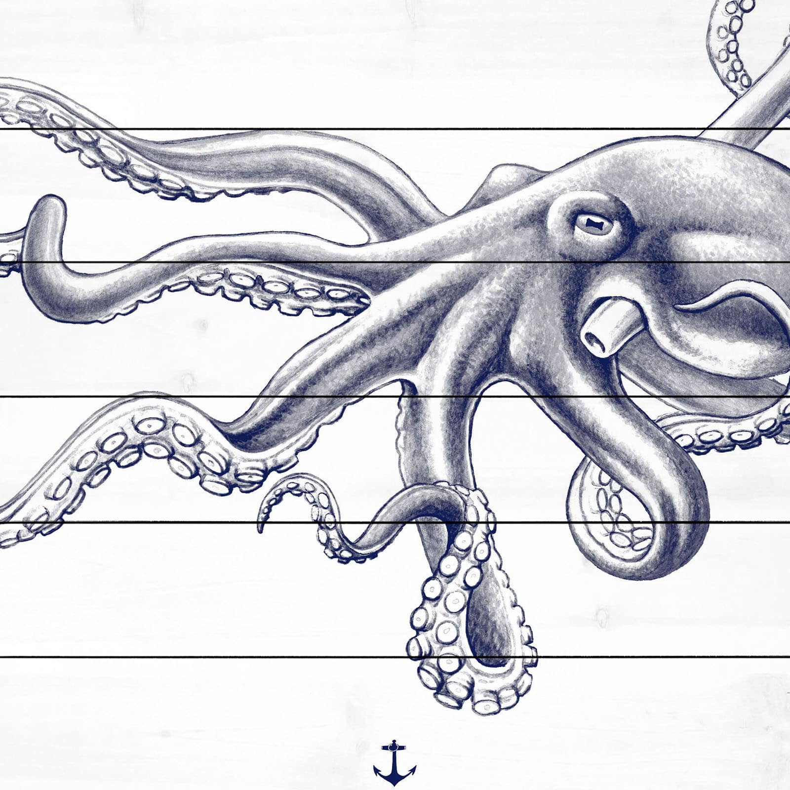 Marmont Hill "Blue Octopus" Painting Print on White Wood