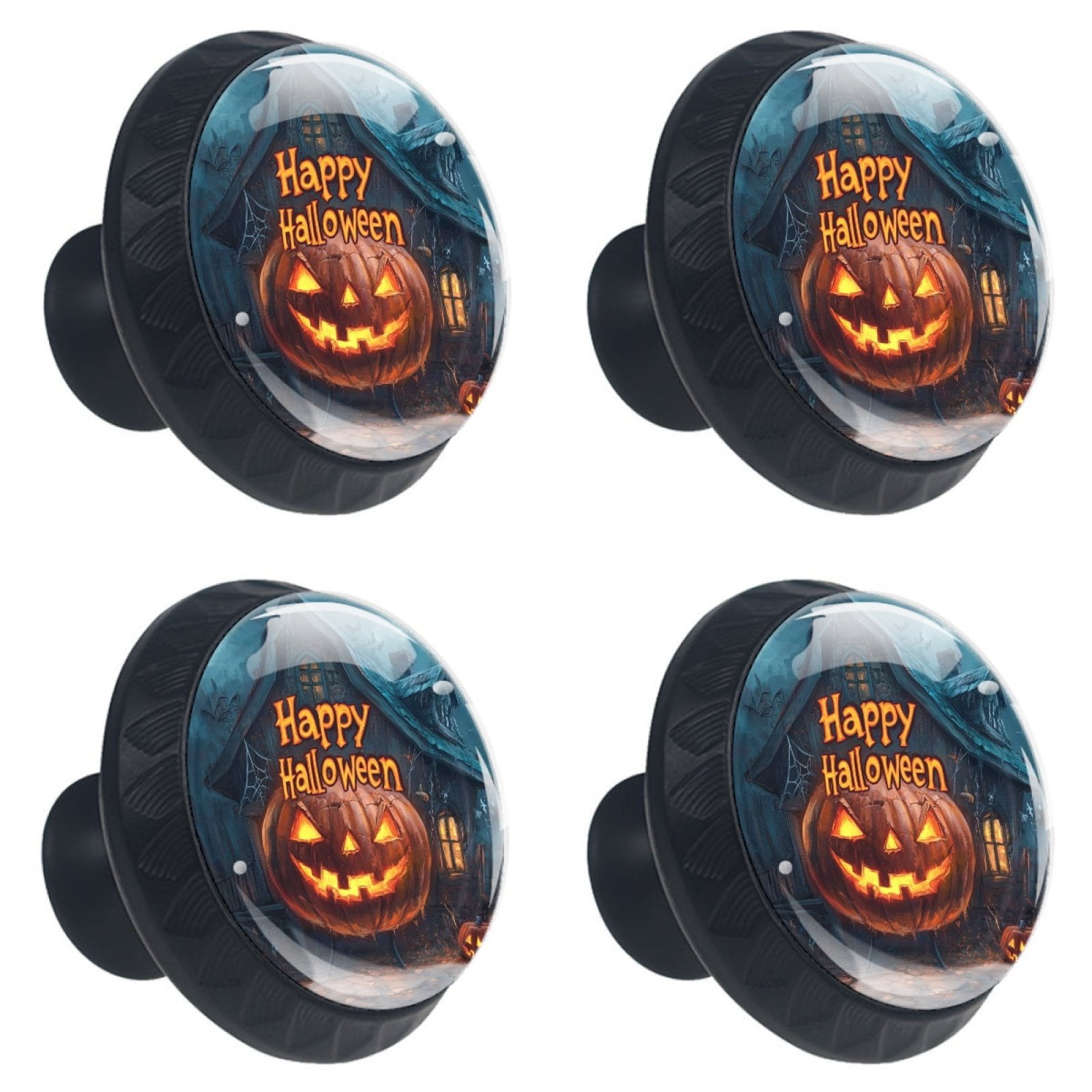 4 Pcs Happy Halloween Knobs for Kitchen Cabinet Cupboard Dresser Bookcase Drawer Pulls Handles Round Home Decor