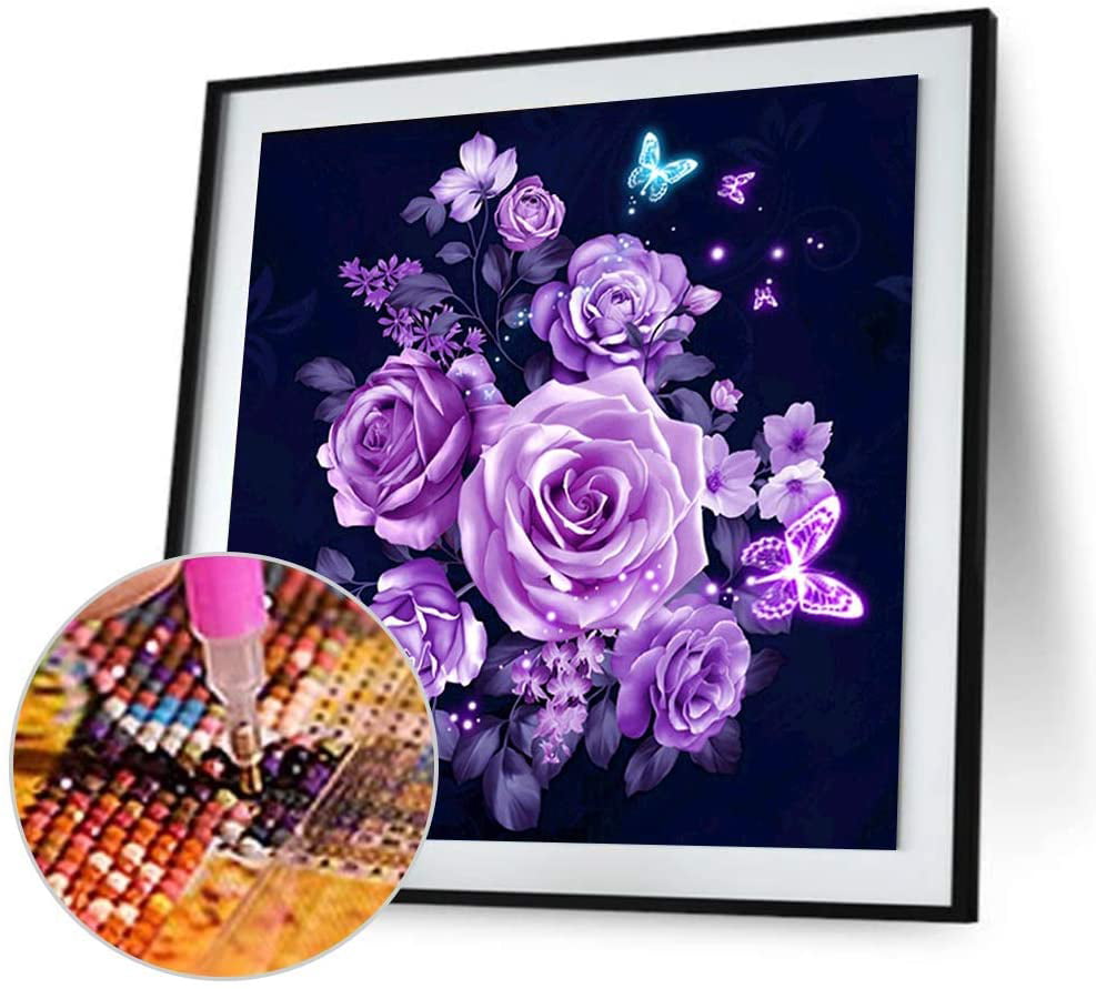 Purple Rose Diamond Painting 5D DIY Full Square Drills Hand  Cross Stitch Kits
