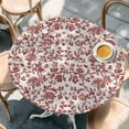 thumbnail image 3 of Farmhouse Red Fitted Tablecloth with Elastic Edged, Round Table Cloth for Dining Table, Vintage Flower Leaf Botanical Plant Waterproof Oil Proof Table Cover for Indoor Outdoor 45"-54", 3 of 9