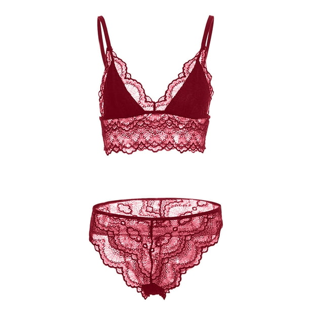 Gibobby Lenceria mujer sexy Conjunto de lencería sexy de encaje suave para mujer, ropa interior transparente con aros de encaje floral(Rojo, G)
