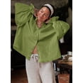 thumbnail image 3 of Blusa Tankaneo para mujer, manga larga, con botones, color oliva, 3 of 8