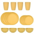 thumbnail image 1 of Namzi -a - Juego de vajilla de paja de trigo de 16 piezas, platos y cuencos, juego de vajilla de camping para 4, vajilla de plástico, apto para lavavajillas, amarillo, 1 of 5