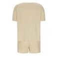 thumbnail image 4 of Viluyesy Tops Elastic Waist Short Pants 2PC Women Round Neck T-Shirt and Shorts Set Relaxed Knitted Shirt and Shorts Sets Two PC Beige Size L, 4 of 5