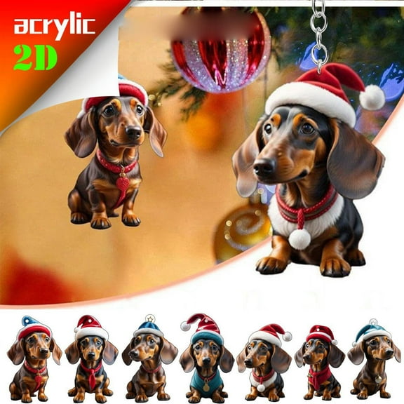 Msgweeeg Backpack Keychains Tree Decor Christmas Hat Dachshund Acrylic Keychain for Christmas Tree Decorating and Holiday Trimming