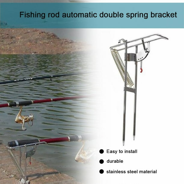 TIANYING Automatic Adjustable Tackle Bracket Double Spring Fishing Rod  Holder Tool Silver 