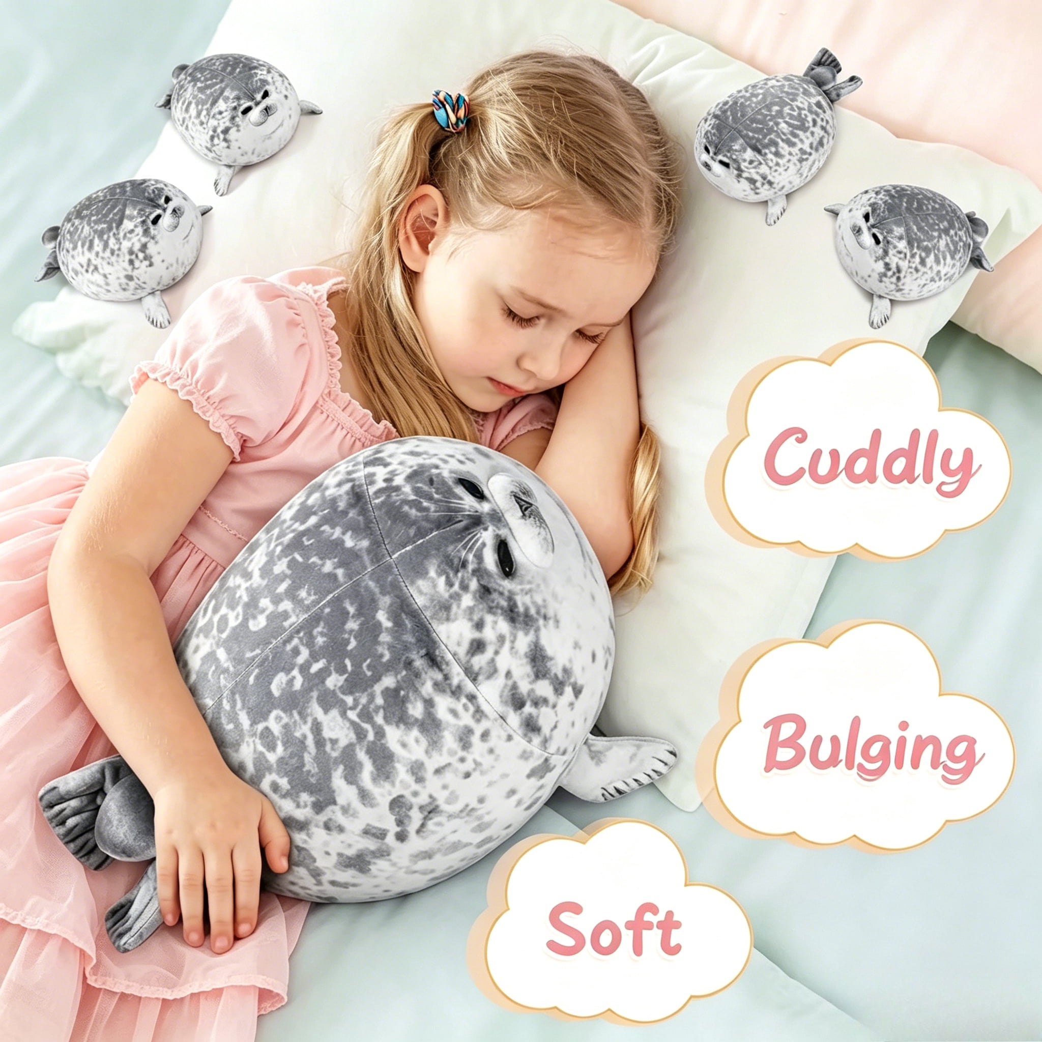 BTEPSGA Seal Plush Toys, Mommy Seal with 4 Babies in Tummy, Soft