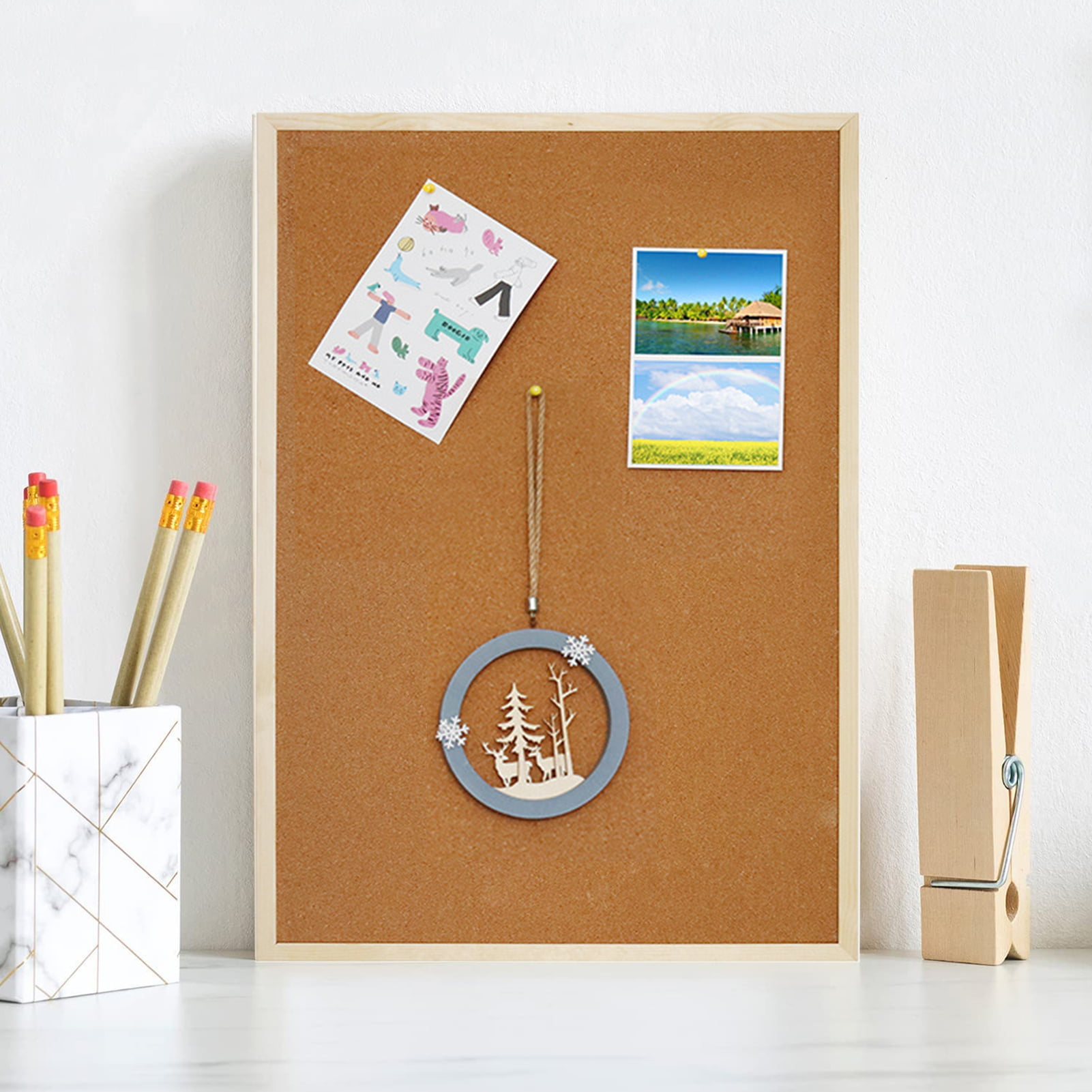 Sylvtty 1 Set Cork Bulletin Board Durable Multipurpose Wood Frame Cork Board for Notes Messages Pictures Memos