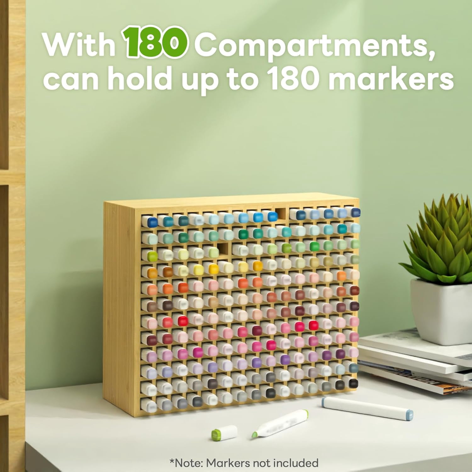 180 Slots  Marker Storage Organizer for Office Desk, Assembled Pen Holder  with Stackable Design