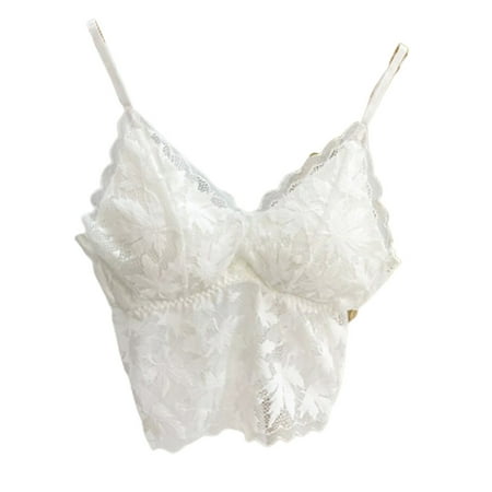 Lace Casual Camisole Cami Crop Tank Tops Lingerie Bustier Strap Crop TopAverage code-White