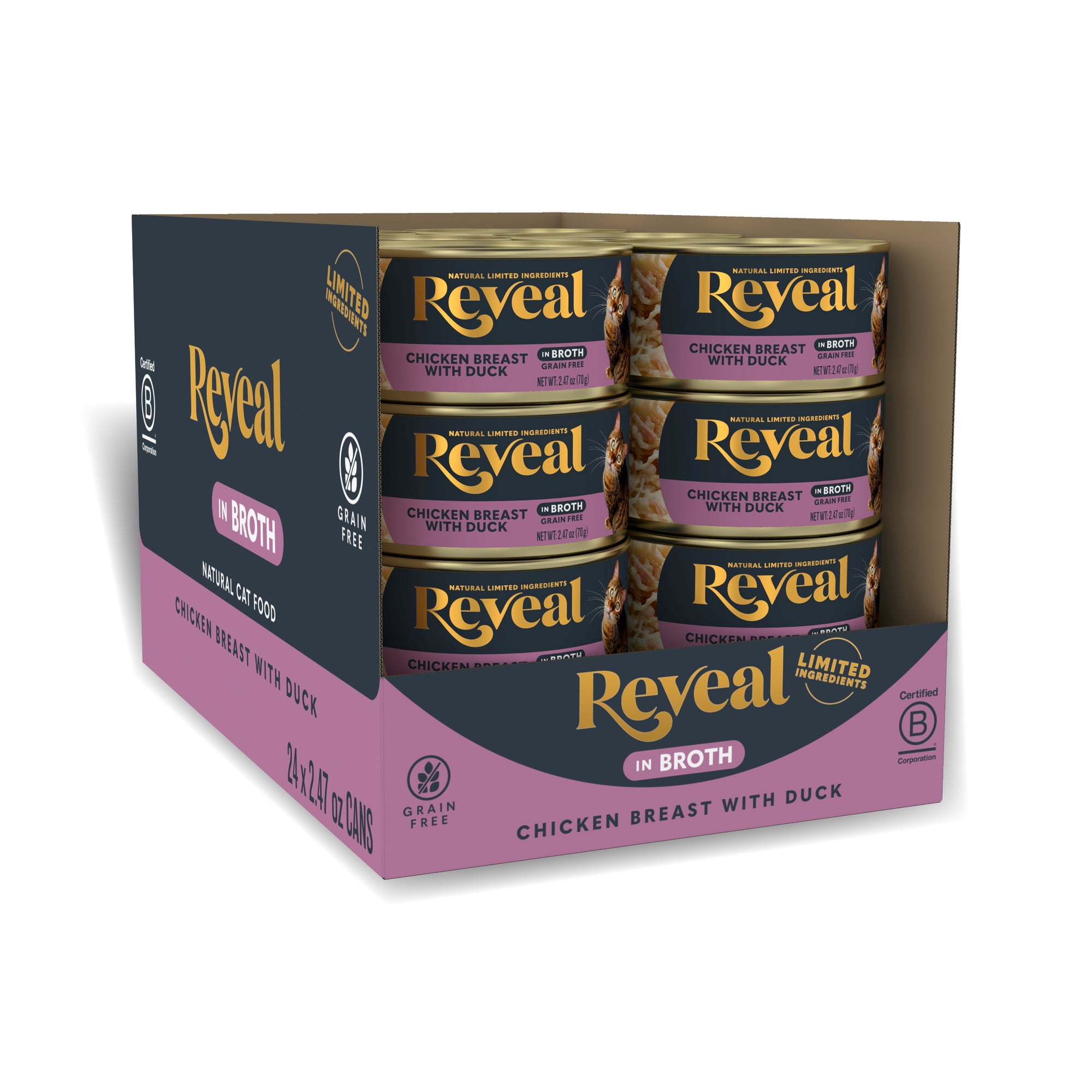 Reveal Pet Food Natural Wet Cat Food, Chicken Breast with Duck in Broth, 24 x 2.47oz Cans