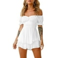 thumbnail image 2 of Women Short Jumpsuit, Short Sleeve Off-shoulder Solid Summer Playsuit for Party Club, 2 of 10