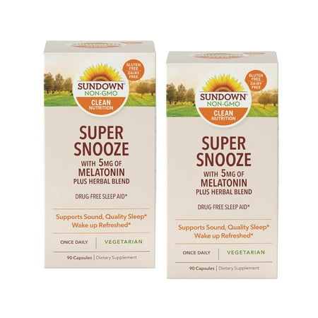2 Pack Sundown Naturals Super Snooze Melatonin Capsules, 90 Count Each
