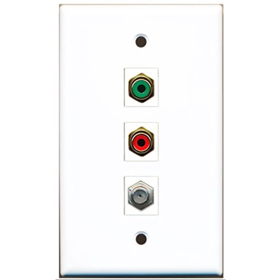 RiteAV - 1 Port RCA Red and 1 Port RCA Green and 1 Port Coax Cable TV- F-Type Wall Plate