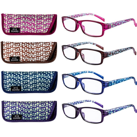 EYEGUARD Reading Glasses 4 Pair Spring Hinge Readers Fashion Women Glasses +1.50