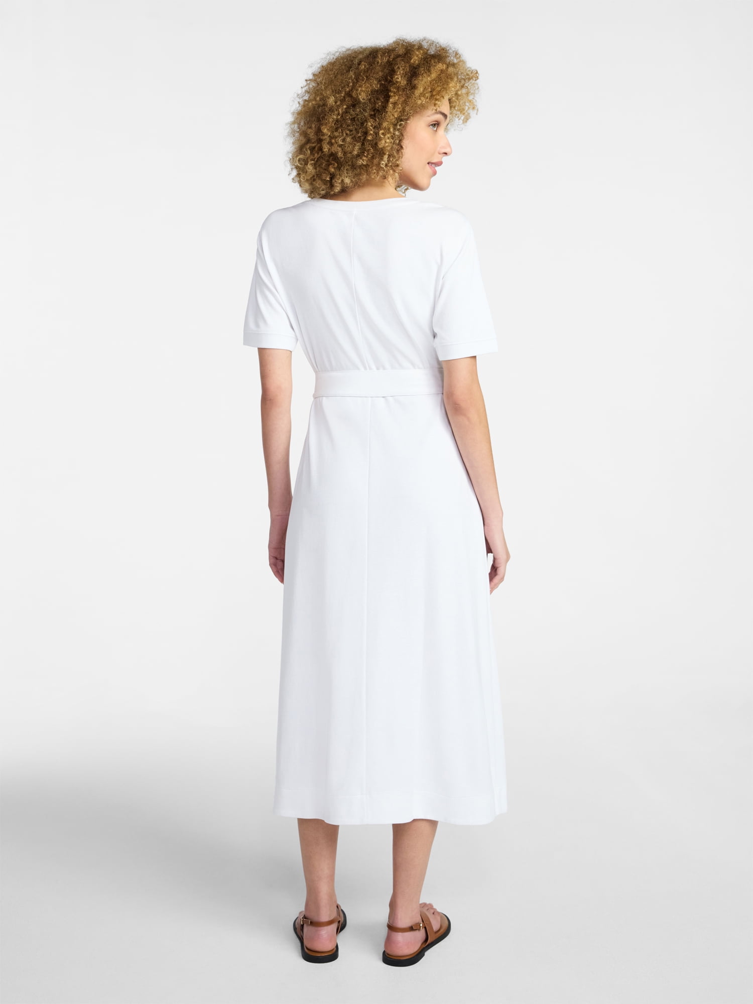 Time and Tru Women's Knit Midi Dress with Tie Belt, Sizes XS-XXXL