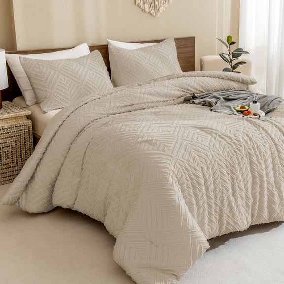 ANGENIA Oatmeal Oversized King Comforter 120" x98", 3 Pieces Soft Fluffy Boho Bedding Comforter Sets, All Season Farmhouse Tufted Bed Set (1 Comforter, 2 Pillowcases)