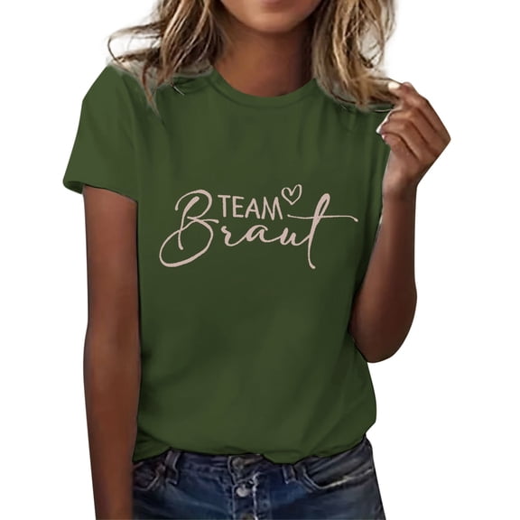 Wsysadlol Summer Tops for Women Women Casual Fashion Round Neck Short Sleeve T-Shirt Trendy Letter Printed Comfortable Basic Tee Top For Ladies