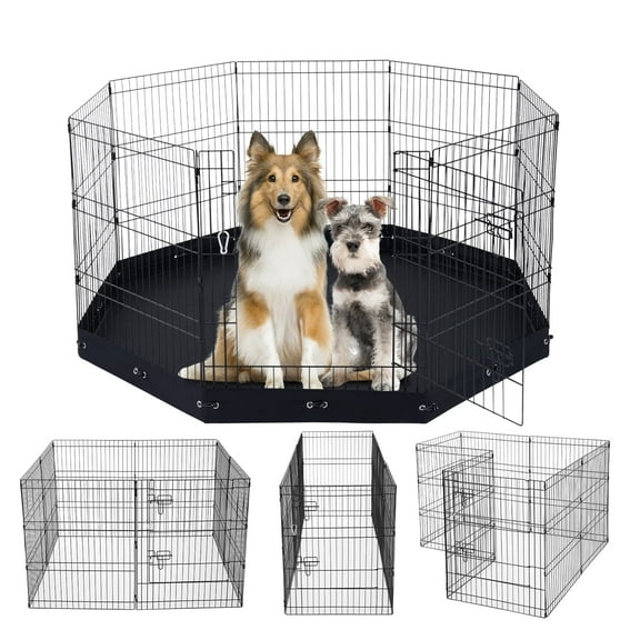 VEVOR Dog Playpen, 8 Pcs 30"H x 24"W Panels Foldable Metal Pet Exercise Pen, Dog Fence Indoor and Outdoor Pen with Door, 600D Oxford Fabric Bottom Pad, Pet Playpen for Dogs, Cats