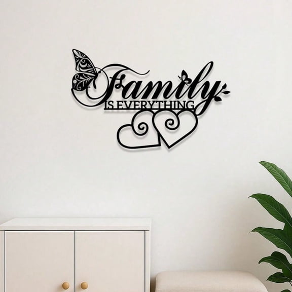 HELLOYOUNG 1PC Black Metal "Family Is Everything" Wall Decor, Minimalist Wall Sculpture for Living Room Dining Area, Family Gift, Farmhouse Halloween Christmas New Year Decor