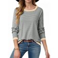 thumbnail image 4 of SHEWIN Womens Cotton Sweater Stripe Thin Knit Pullover Tops Lightweight Long Sleeve Shirts Dark Grey M, 4 of 6