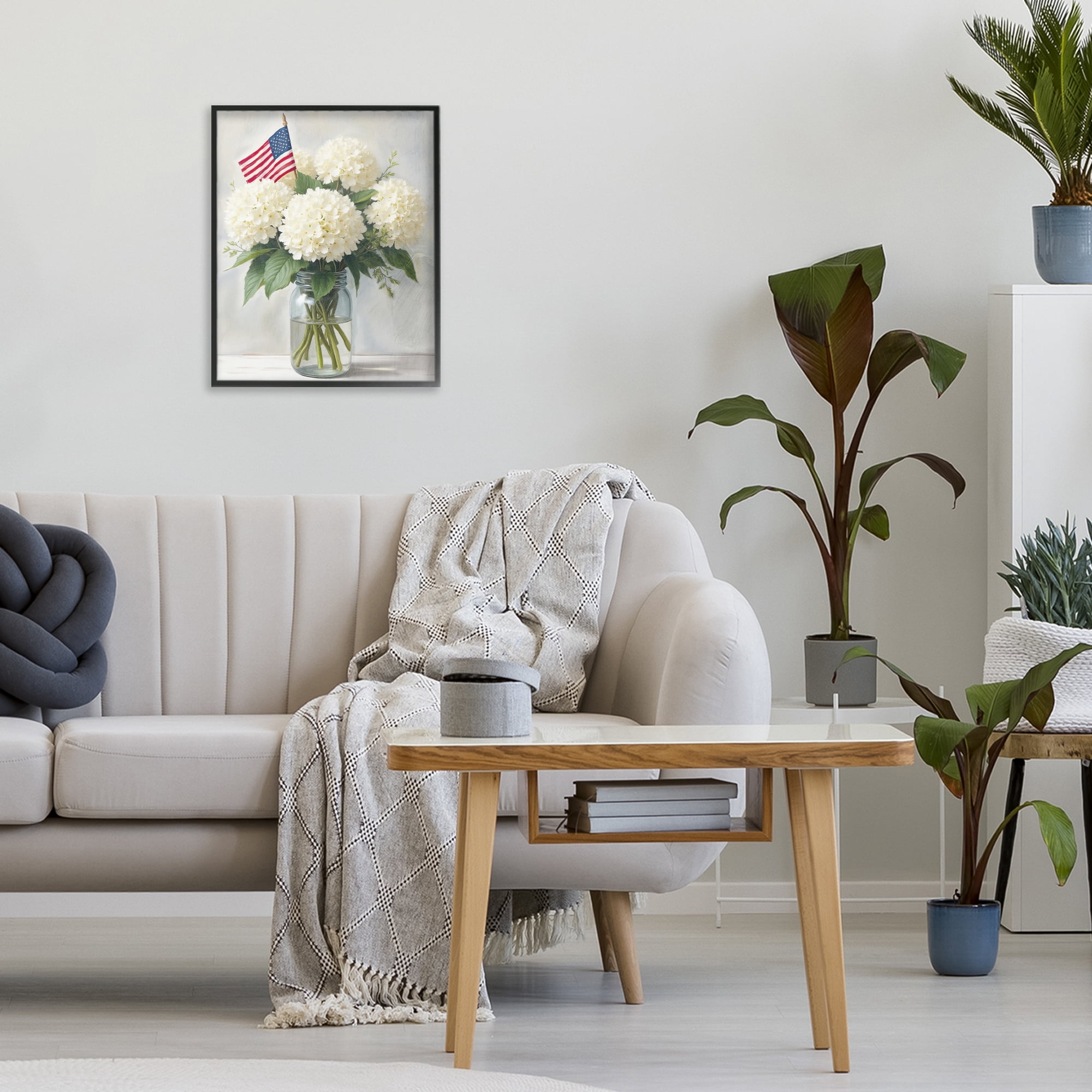 Stupell Industries Festive Patriotic Hydrangea Black Framed Giclee Art, design by Kim Allen
